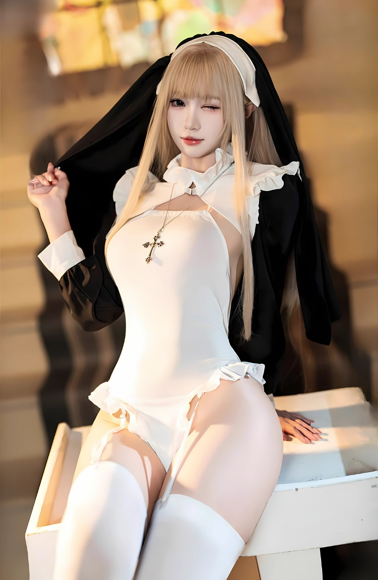 Dark Vow Nun Costume Lingerie Set – White & Black