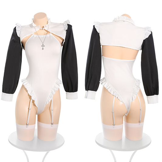 Dark Vow Nun Costume Lingerie Set – White & Black